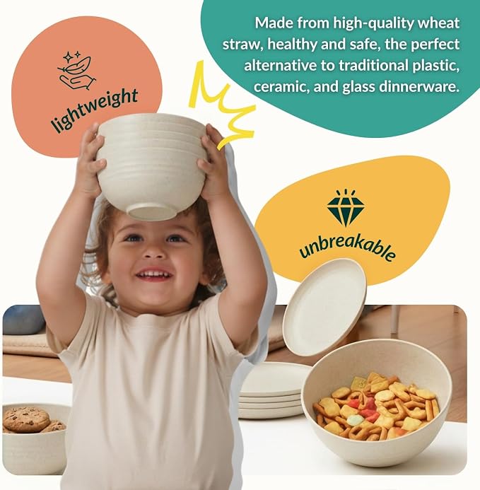 Wheat Straw Dinnerware Sets 40 PCS Plates and Bowls Sets - Image 6
