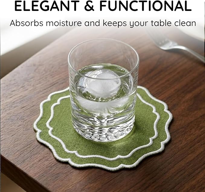 Linen Coasters for Drinks, 4.5 inch, Fern | Absorbent Linen Drink Mats - Image 5