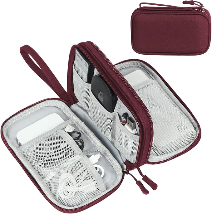 FYY Electronic Organizer, Travel Tech Pouch Bag, Wine Red | Wrist Strap by FYY