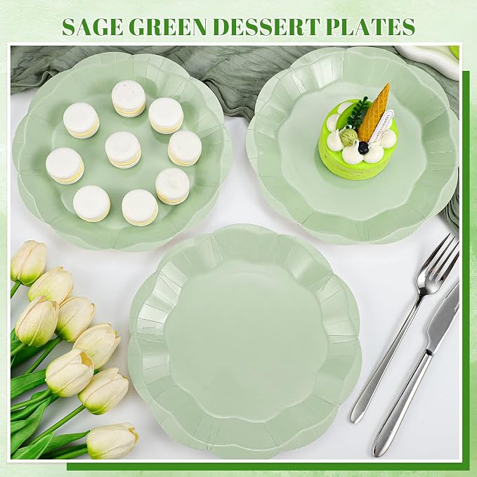 NatNarr 30 Pcs Sage Green Paper Plates, 7 Inch Scalloped Paper Plates | Small - Image 5