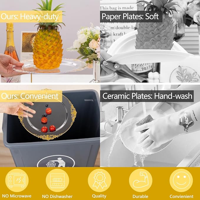 350 Pcs Clear Gold Plates for Party | Clear Party Plates Set for 50 Guests - Image 6