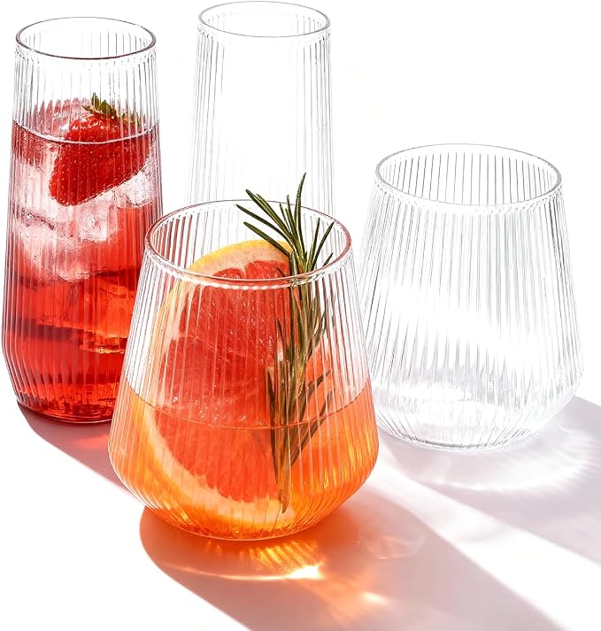 BESTSTAR 24 Pack Clear Plastic Ribbed Origami Ripple Plastic Glasses Set | 12 9 by BESTSTAR