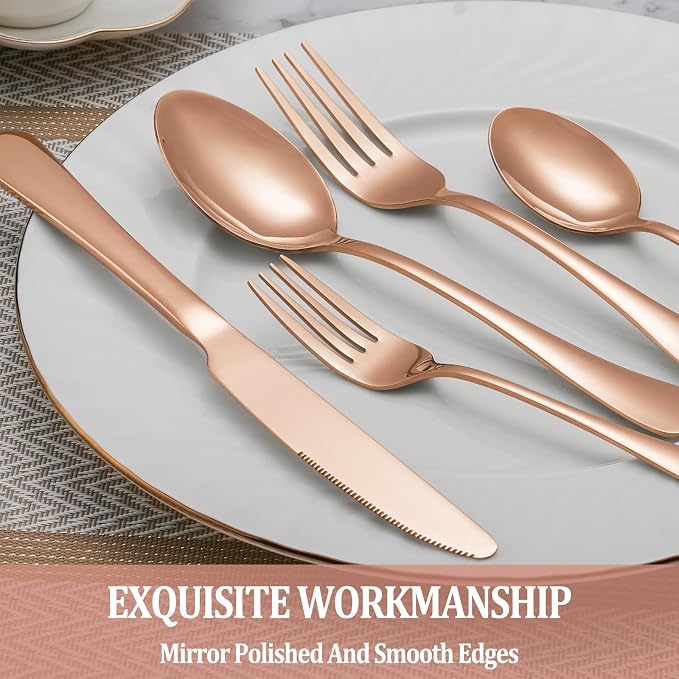 40 Pcs Rose Gold Silverware Set Service - Image 4