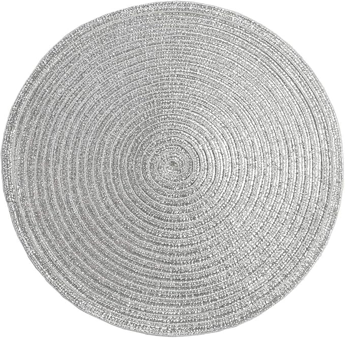 SHACOS Silver Glitter Round Placemats Set of 6 Sparkle Bling Place Mats Glitz - Image 2
