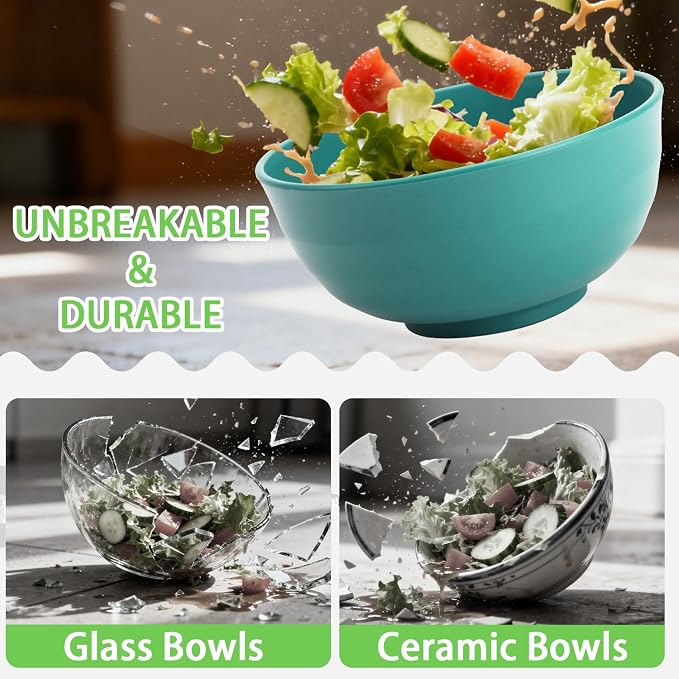 60 OZ Large Salad Bowls, Wheat Straw Camping Bowl Set of 6, Unbreakable Plastic - Image 5