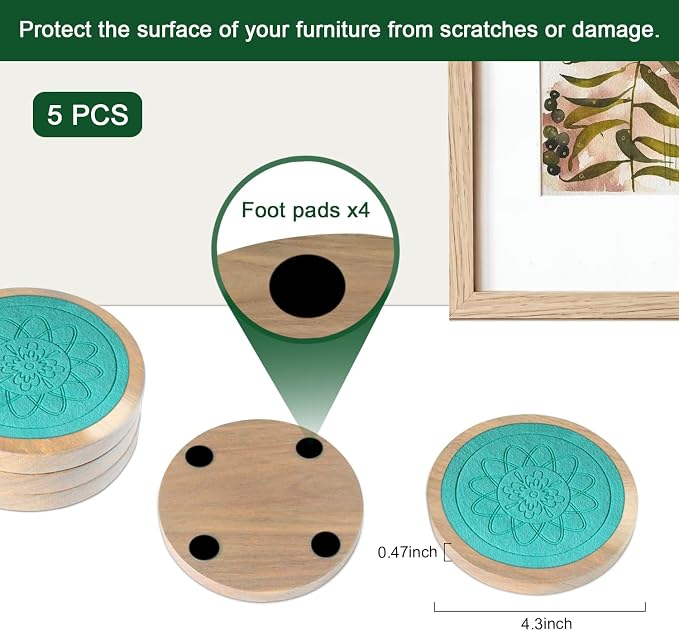 Wood Coasters for Drinks, Minacun Absorbent Coaster Sets of 5, Drinks Coasters - Image 5