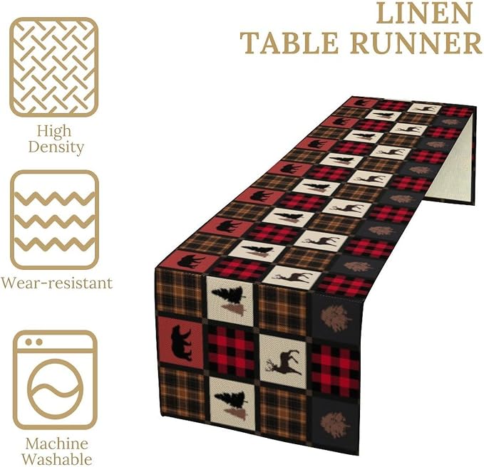 Rustic Bear Table Runner, Vintage Cottage Country Style Pine Tree Elk Wildlife - Image 4