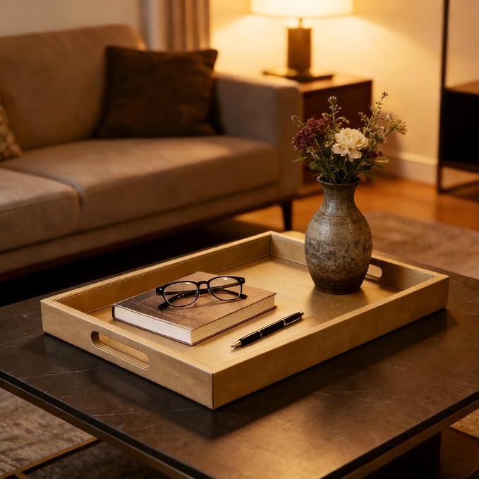 18 x 12 inches Leather Ottoman Serving Tray - Image 2