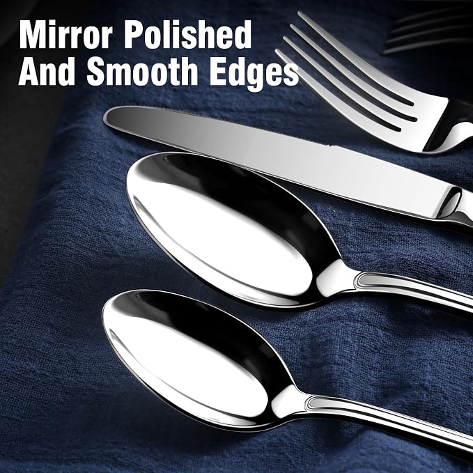 Silverware Set for 6, 30 Piece Boston Style Stainless Steel Flatware Set | - Image 3