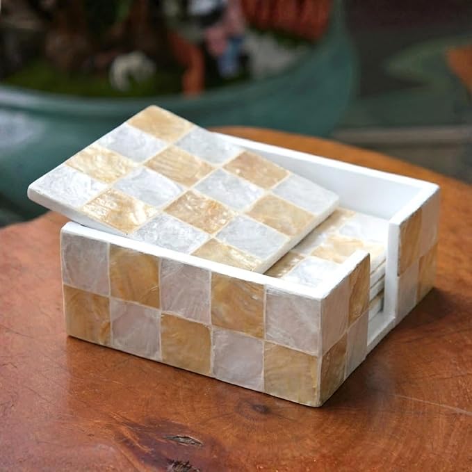 4" Capiz Shell Mosaic Square Coasters Set 6 by ChiAnHome