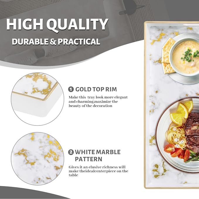 Plastic Serving Tray with Handles, Rectangle White Decorative Tray | Coffee - Image 4