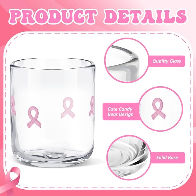 SiliFine 2 Pcs Pink Ribbon Icon Juice Glasses - 14oz Cancer Ribbon Stemless - Image 2