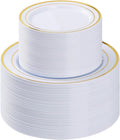 BESTVIP 200PCS Gold Plastic Plate, Disposable Party Plates | 100 Dinner Plates by Bestvip