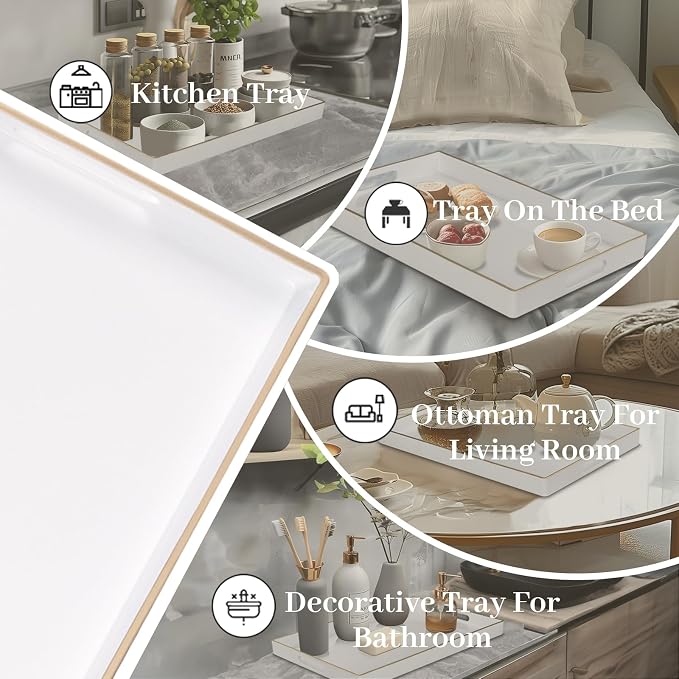 White Decorative Tray for Coffee Table, Serving Tray - Image 7