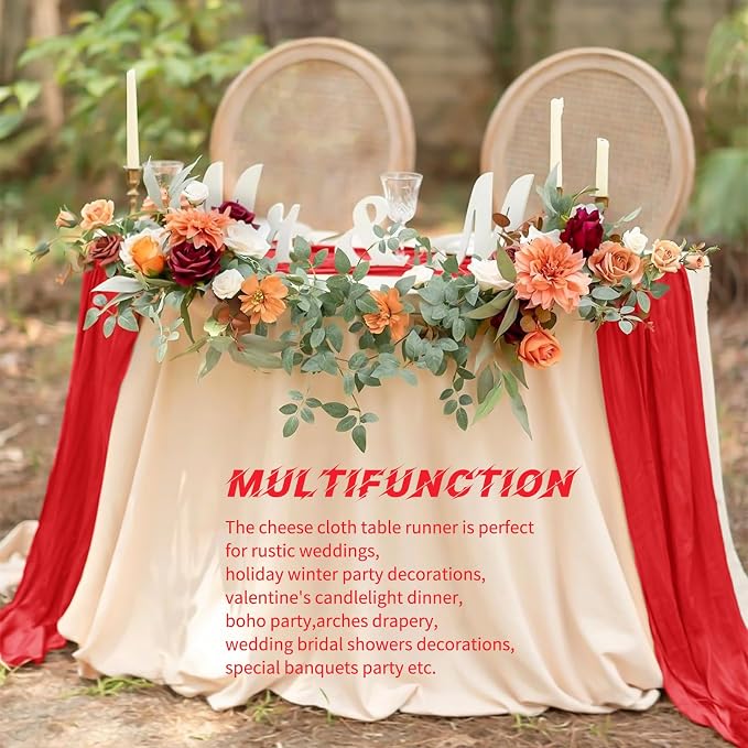10 Pack Red Cheesecloth Table Runner 17x108 Inch Boho Gauze Cheese Cloth Table - Image 7
