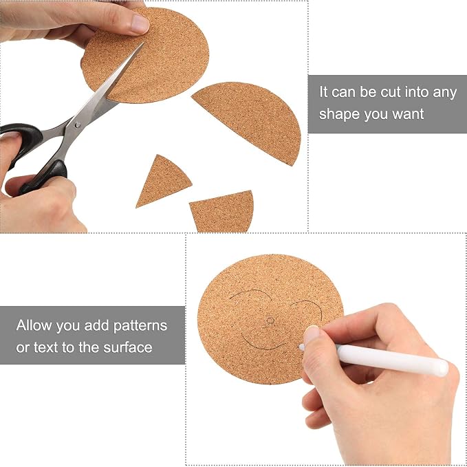 Hotop 60 Pieces 4 x 4 Self Adhesive Cork Coasters Round Circle Cork Mats | Non - Image 4