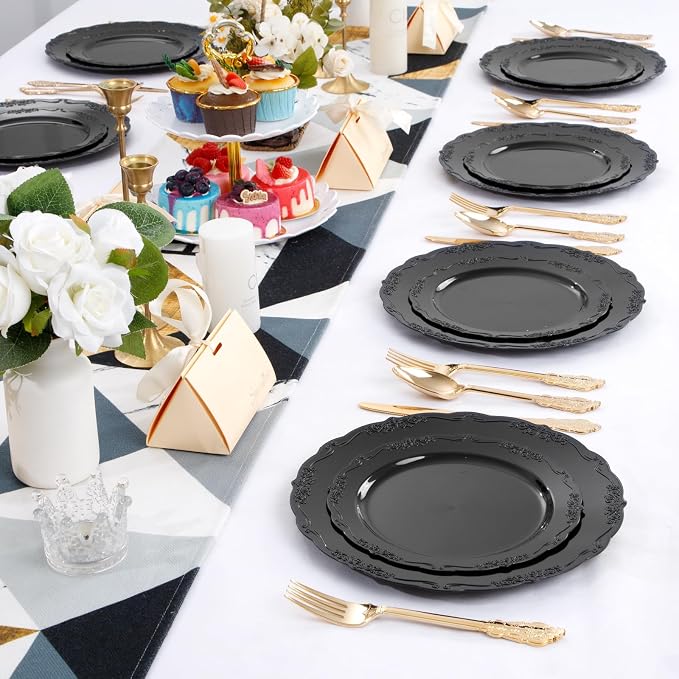 DaYammi 30PCS Black Plastic Plates, Heavy Duty Black Disposable Plates Premium - Image 6