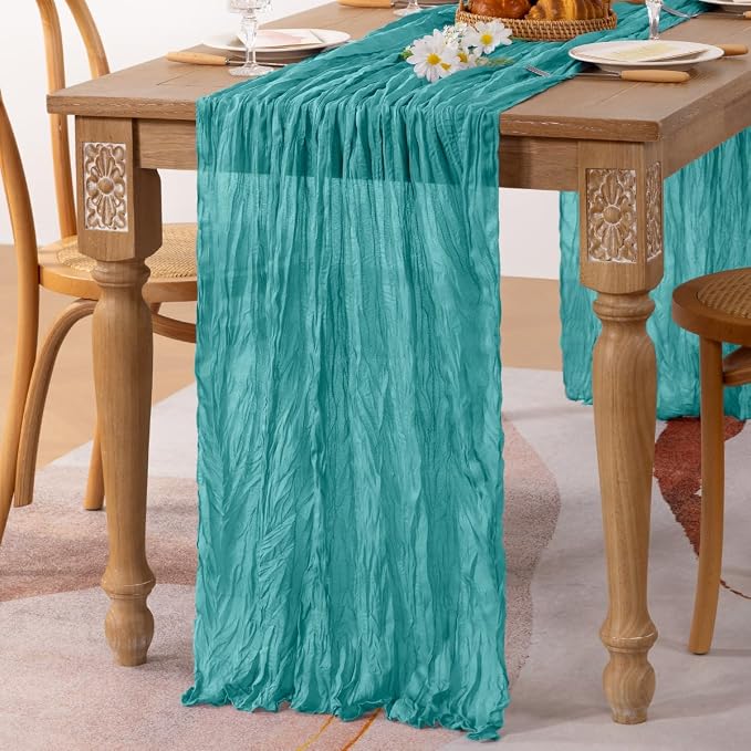 3 Pack Teal Green Cheesecloth Table Runner 10ft Rustic Summer Decor | - Image 5