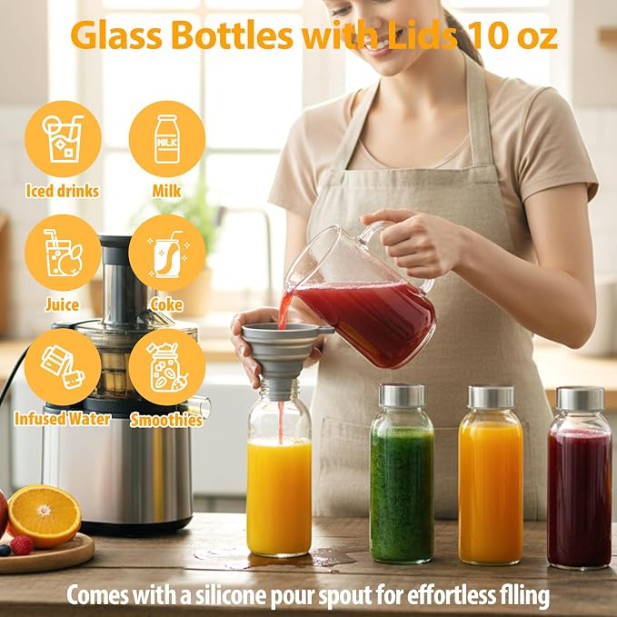 Sursip 10 oz Glass Juice Bottles, 8 Pack, Leakproof Stainless Lids | Reusable - Image 6