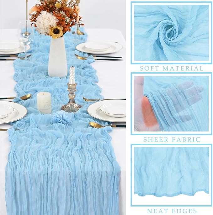 6 Pcs Baby Blue Cheesecloth Table Runner 10FT Runner - Image 2