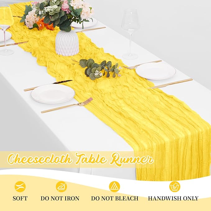 16 Pack Lemon Yellow Cheesecloth Table Runners 20x120 Inch Gauze Table Runner - Image 6