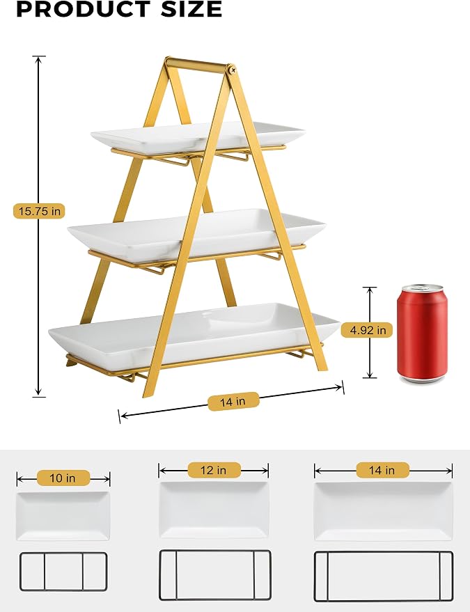 YHOSSEUN 3 Tier Serving Tray, 10+12+14 Inch Serving Platters and Tray, 3 Tiered - Image 2
