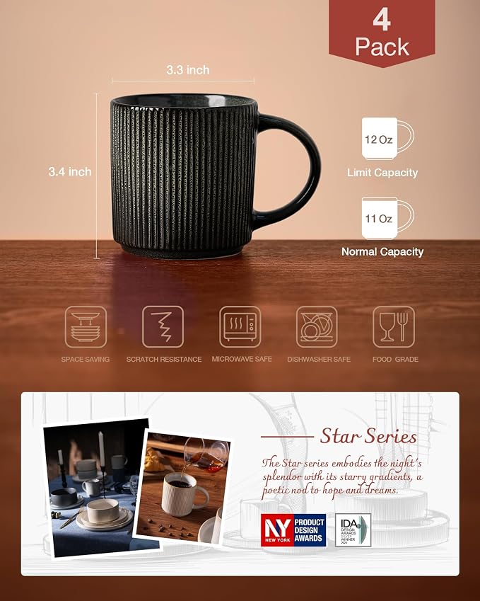 famiware Coffee Mug Set for 4, Star 12 oz Catering Mugs Cup Set - Image 4