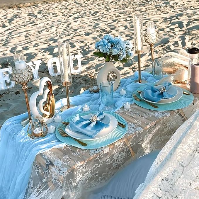 3 Pack Baby Blue Cheesecloth Table Runner 35x120 Inch Boho Semi Sheer Boho - Image 7