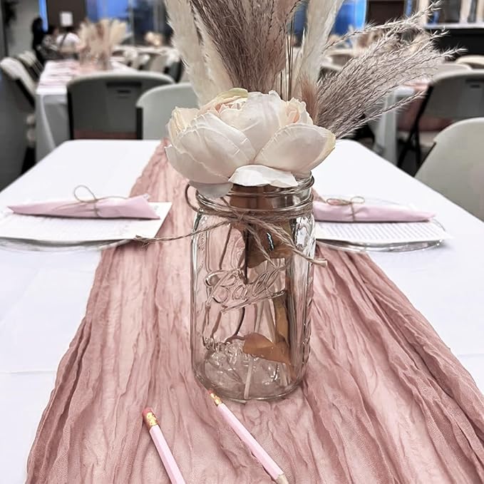 10 Pack Dusty Pink Cheesecloth Table Runner 6FT Boho Gauze Fabric Table Runner - Image 6