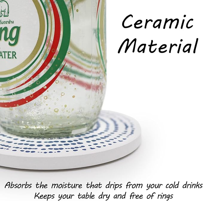 AD Set of 6 Coasters for Drinks Absorbing Round Ceramic Stone Coaster - Image 5
