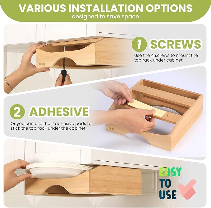 9-inch Paper Plate Dispenser Under Cabinet, Bamboo Paper Plate Holders - Image 6