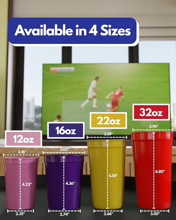 PartyPrints 100 Pack Small 10 to 12 oz Assorted Reusable Blank Plastic Cups - Image 5