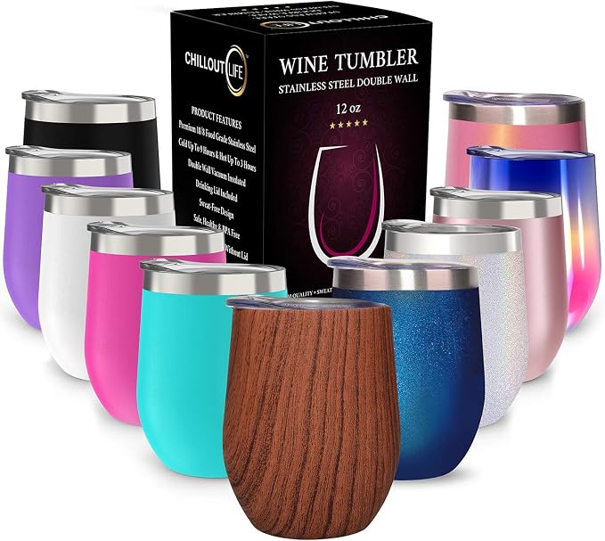CHILLOUT LIFE 12 oz Stainless Steel Wine Tumbler by CHILLOUTLIFE