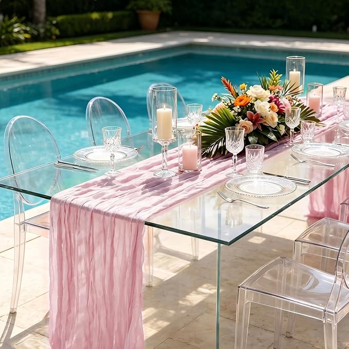 10 Pack Light Pink Cheesecloth Table Runner 21 x 120 Inch Boho Gauze Sheer - Image 5