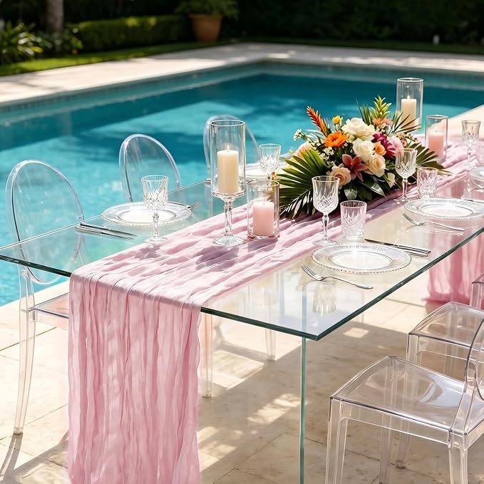 3 Pack Light Pink Cheesecloth Table Runner 21 x 120 Inch Boho Gauze Sheer Table - Image 5