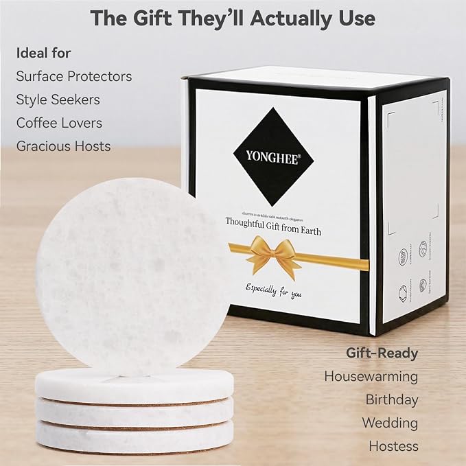 Pure White Marble Coasters Set of 4, Elegant ICY Crystal Coasters - Image 6