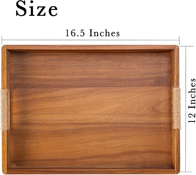 16.5 x 12 Inches Acacia Wood Serving Tray, Large Wooden Food Trays - Image 2