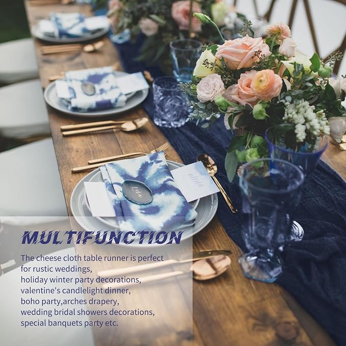 10 Pack Navy Blue Cheesecloth Table Runner 17x108 Inch Boho Gauze Cheese Cloth - Image 6