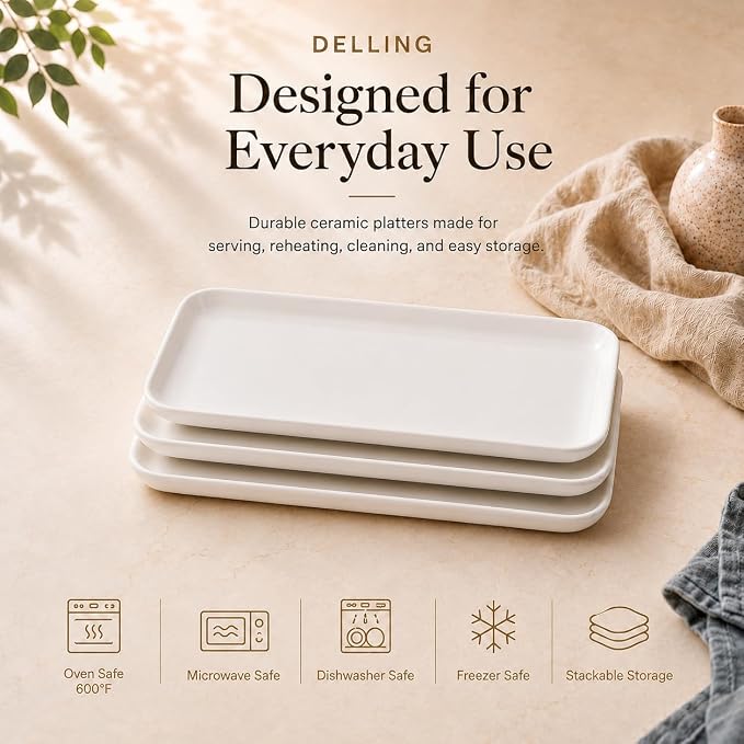 DELLING 16 Inch Large Serving Platter Set of 3, Oven Safe to 590°F, Dinnerware - Image 5