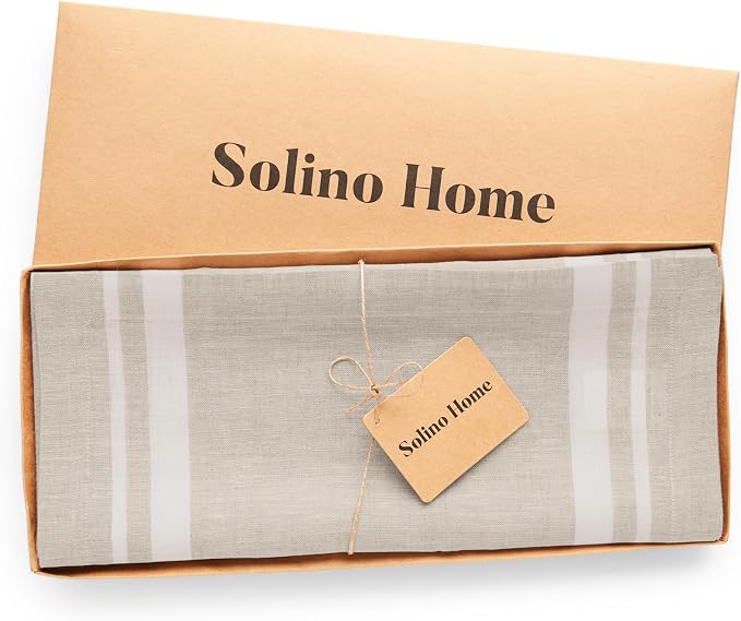 Solino Home 100% Pure Linen Table Runner, 14 x 144 in, French Stripe | Table - Image 5