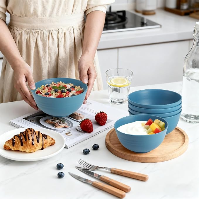 26 OZ Wheat Straw Bowls Set of 6, Reusable Plastic Kitchen Bowls, Unbreakable - Image 2