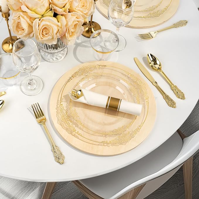 Bestluck 350PCS Clear Gold Rim Disposable Dinnerware - Image 5