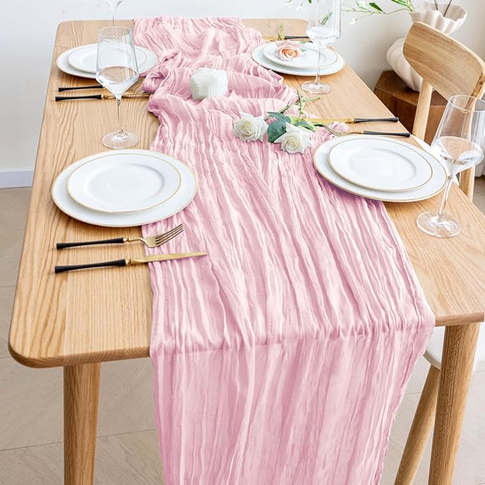 Cheesecloth Table Runner Blush Pink 10FT Boho Gauze Runner, 4 Pack | 120 Inch - Image 6