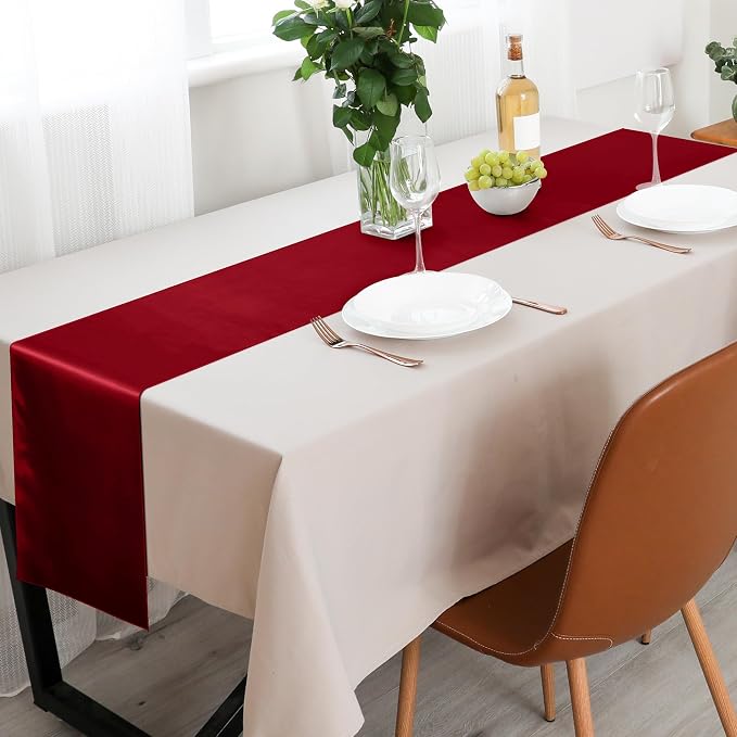 Aneco 12 Pack Satin Table Runner 12 x 108 Inch Burgundy Long Wedding Satin Silk - Image 7