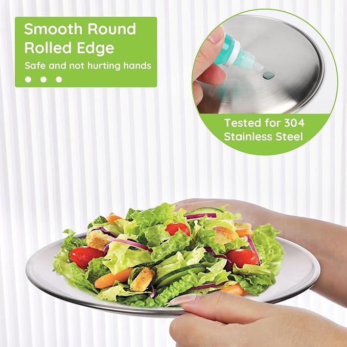 8 Stainless Steel Plates, 7.8 inch 304 Metal Camping Plate, Reusable Food - Image 3