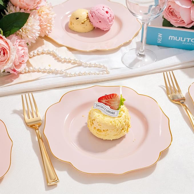 bUCLA 48Pieces Pink Plastic Dessert Plates - Image 3