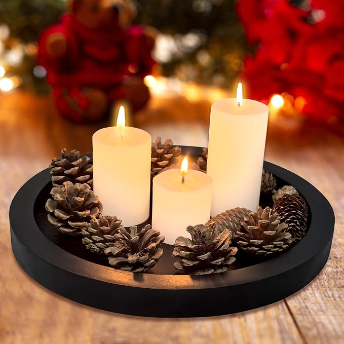 Black Wooden Decorative Trays for Kitchen Counter Living Room Centerpiece | - Image 3