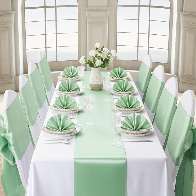 Sage Green Satin Table Runner, 12x108 Inches, 4 Pack | Premium Satin, Smooth - Image 3