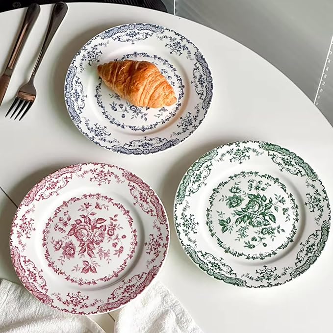 Ceramic Dinner Plates, 7.9 Inch Floral Decorative Plates, Microwave & - Image 3