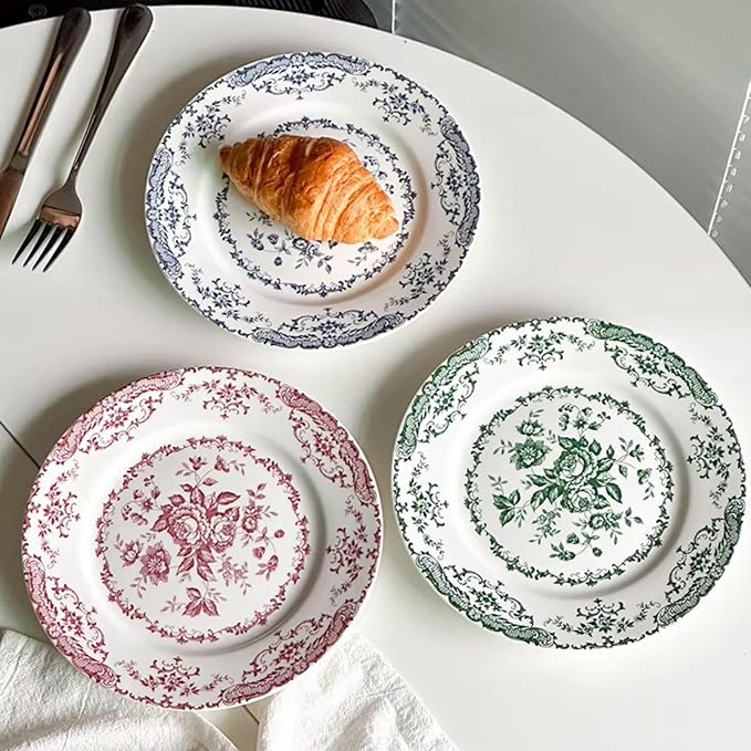 Ceramic Plates, Ceramic Dinner Plates, 7.9 Inch Rose Flower Decorative Plates - Image 3